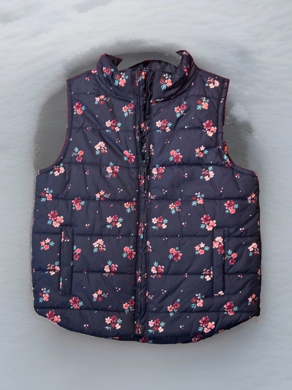 Gymboree Navy Floral Quilted Vest with Pink Flowers